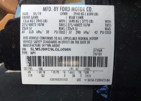 2020 Lincoln Aviator Black Label from USA, damaged, VIN 5LM5J9XC9LGL00986